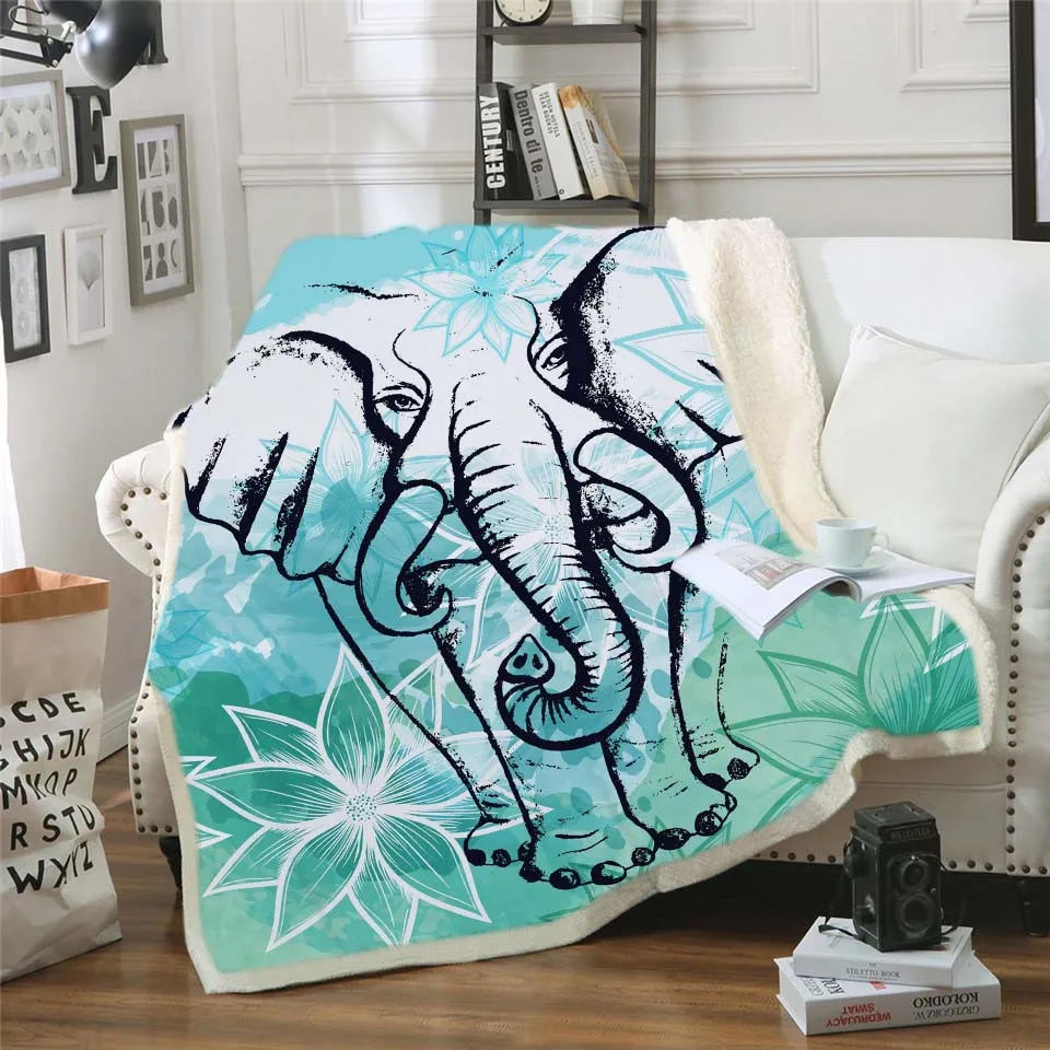 Boem 3D de Desene animate Elefant Animale de Imprimare Digitală Pătură Caldă Copii Adulți Bumbac Catifea Pătură Groasă 130*150cm 150*200 cm