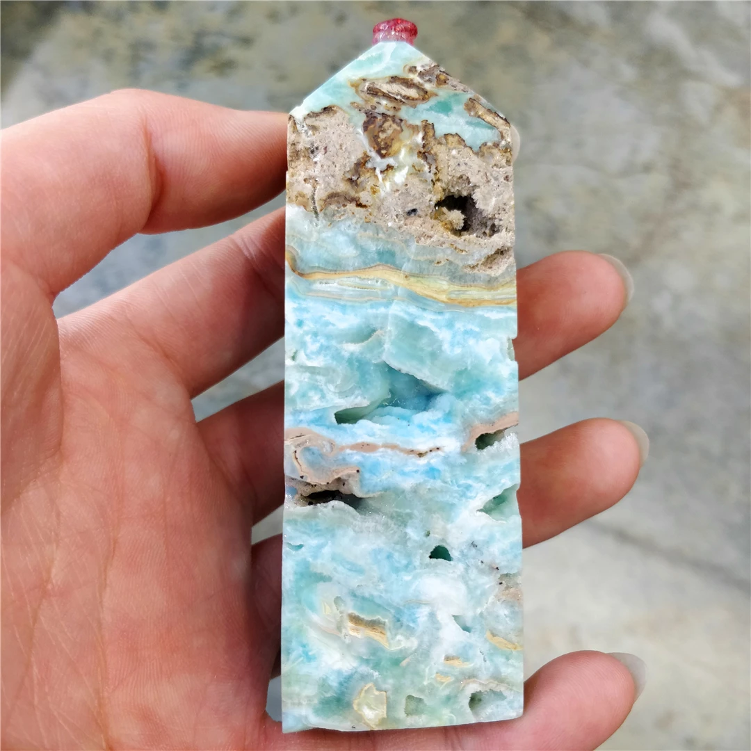 Prime Naturale Caraibe Calcit Albastru Hemimorphite Cristale Obelisc Punct De Cuarț Druse Pietre Pretioase Si Minerale Turn De Decor Acasă