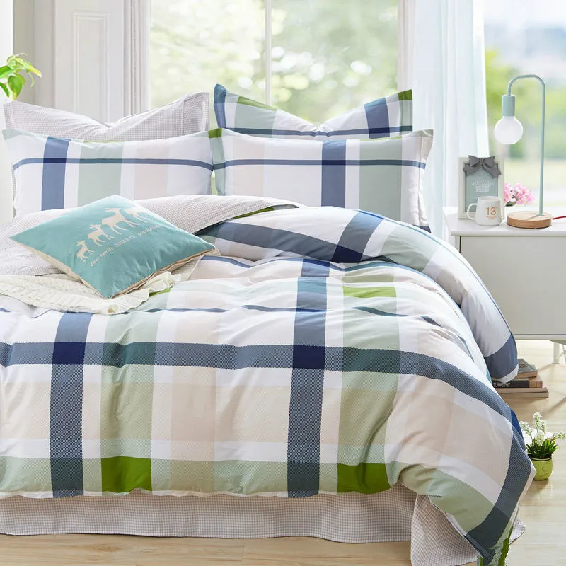 Albastru de măsline frunze de imprimare set lenjerie de pat cu dungi, carouri seturi de lenjerie de pat boem cuvertură de pat florale lenjerii de pat moderne stil carpetă acopere