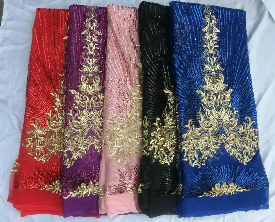 5 Metri/pc de Înaltă calitate paiete de aur floare de design african plasă de dantelă de culoare roșie franceză net dantela tesatura pentru haine de petrecere QN51-5