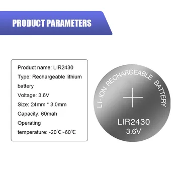 100BUC Li-ion Baterie Reîncărcabilă LIR2430 3.6 V Litiu Butonul Built-in Moneda Baterii Ceas Celule LIR 2430 Înlocuiește CR2430