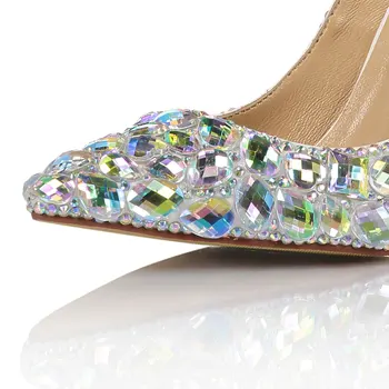 20170647 Moda cu toc Pompe de Femei Orbitor Diamante Colorate Nunta Subțire cu toc Ascutit Sexy Pantofi de Mers pe jos