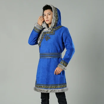 Etnice Bărbați cu glugă haina de Iarnă haină călduroasă imitație de piele de căprioară, catifea mongolă haine Asiatice Costum