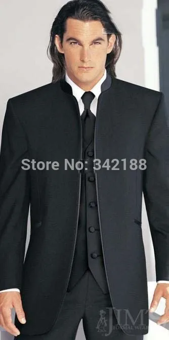 Cel Mai Nou Personalizat Negru Stand De Guler Mire Costume Cel Mai Bun Om Cavaler De Onoare Nunta Bărbați Nunta Costume Mire (Sacou+Pantalon+Vesta)
