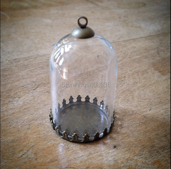 Ping 50set 38*25mm glob de Sticlă & coroana de bronz de bază& 6mm capac Set DIY sticlă flacon pandantiv DIY capac de sticlă