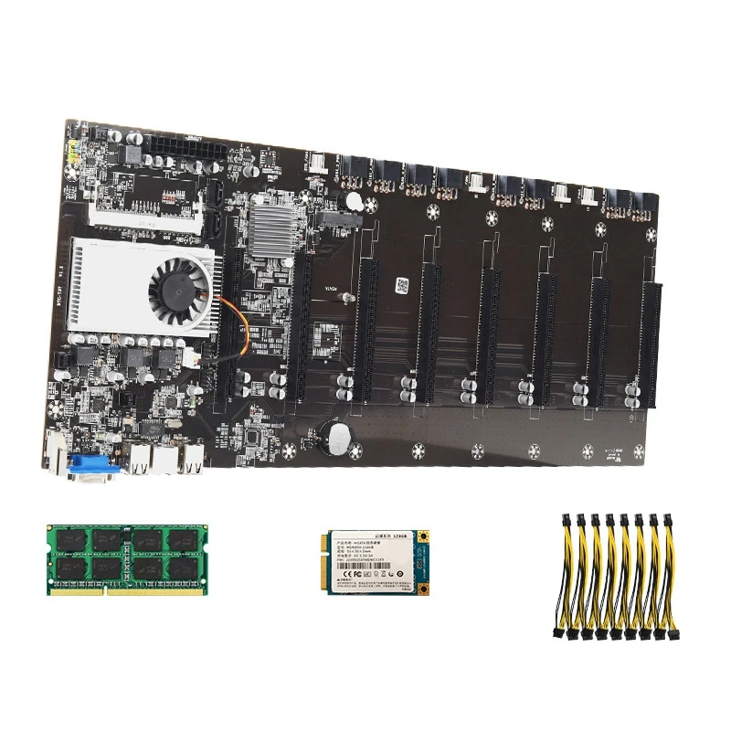 BTC-T37 Miner Placa de baza cu CPU Grup de 8 GPU Sloturi DDR3 8G RAM 128G MSATA SSD Cablu de Alimentare placă de bază Stabilite pentru BTC Miner 5