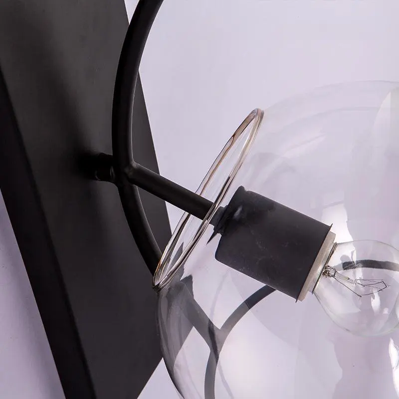 Nordic E27 Lampă de Perete din Metal Negru Living Iluminat Interior Cafea Lumini de Perete de Sticlă Clară Mansarda cu Paturi Birou Tranșee de Perete Lampă