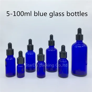 5 ml 10 ml,15 ml,20ml,30ML,50ml,100ml Albastru Flacon de Sticlă Cu Negru Dropper Ulei Esential de Sticla , Albastru Sticle de Parfum 300pcs
