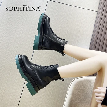 SOPHITINA din Piele Glezna Cizme de Primavara Toamna Verde-Jos Pantofi de Moda de Navetiști Rotund Toe Dantela Cizme Femei HO833