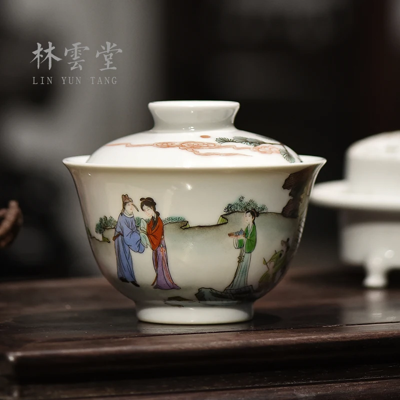 Lin Yuntang mână-pictat culori vest camera de 2 la jingdezhen ceramică set de ceai LYT8060 strachină ceai kung fu castron