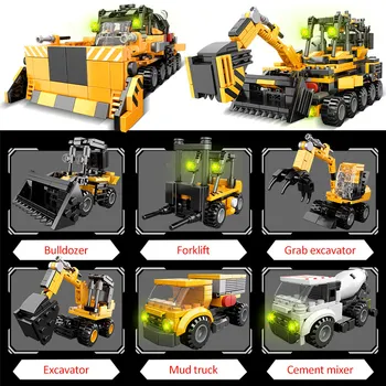 Orașul Tehnice 6In1 Transformare Excavator Inginerie Robot Masina de Blocuri DIY Vehicul Cifre Cărămizi Jucarii Pentru Copii