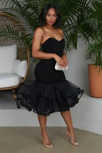 Moderne De Moda Negru De La Jumătatea Vițel Sirena Femei Rochii Pentru Petrecerea De Craciun Iubita Sexy Sexy Rochie De Petrecere
