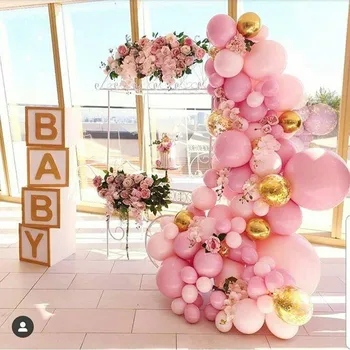 Wed decor dublu-punte manopera gumă de mestecat roz roz set balon latex baloane de aur copilul de duș petrecerea de ziua decora