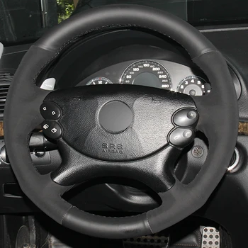 Cusute de mână Negru piele de Căprioară Piele naturala Anti-alunecare Masina Confortabila Capac Volan pentru Mercedes-Benz E63 AMG CLS 2006-2008