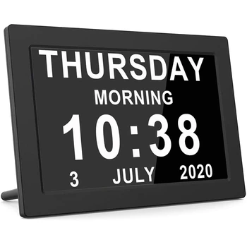Dementa Ceasuri,Ceas Calendar,Ceas cu Cifre Mari de Afișare,Ceas cu Alarmă cu HD Ramă Foto Digitală,UK Plug