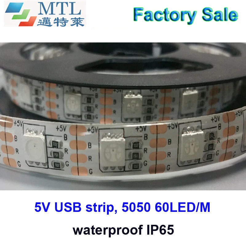 5V 5050 LED strip,flexibil lumina cu 60 LED/M, 50M/lot, IP65, USB benzi, 10MM față-verso PCB, 2 ani garanție, Fabrica de en-Gros