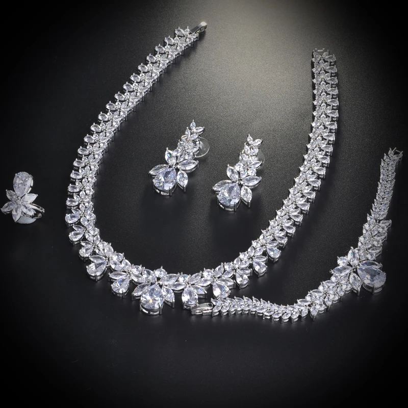8 Noul Design de Lux AAA Zircon Picătură de Apă Forma Colier Pandantiv Cercei Set pentru Femei,de înaltă Calitate Petrecere/bijuterii WeddingS154