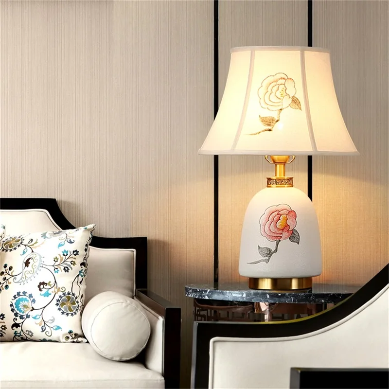 OUFULA Alamă Lămpi de Masă Ceramică lampa de Birou Potrivit Pentru Casa Living Sufragerie Dormitor Birou, Hotel