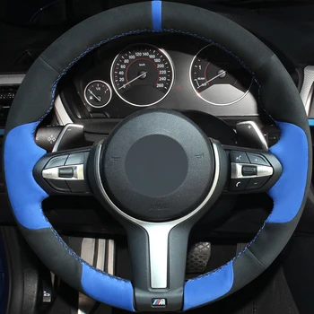 LQTENLEO Negru Albastru piele de Căprioară DIY Masina Capac Volan Pentru BMW (M-Sport) Seria 3 320d 328i 330i F30 F31 (Touring) F34 2012-2019