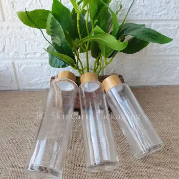 En-Gros De Toner Goale Sticle Lemn De Bambus Capac Din Sticlă Clară De Îngrijire A Pielii Containere De Ambalare Sticle Cosmetice Spray Sticle