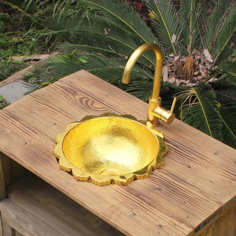 Cangler chiuveta baie sub chiuveta de floarea-soarelui rotund de alamă chiuveta baie semi-contra chiuvete mână ciocanul vas bazin de spălare