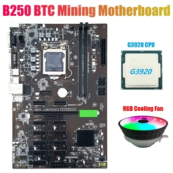 B250 BTC Mining Placa de baza cu G3920 CPU+RGB Fan 12XGraphics Slot pentru Card de LGA 1151 DDR4 USB3.0 SATA3.0 pentru BTC Miner 3