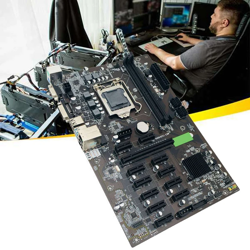 B250 BTC Mining Placa de baza cu G3920 CPU+RGB Fan 12XGraphics Slot pentru Card de LGA 1151 DDR4 USB3.0 SATA3.0 pentru BTC Miner 1