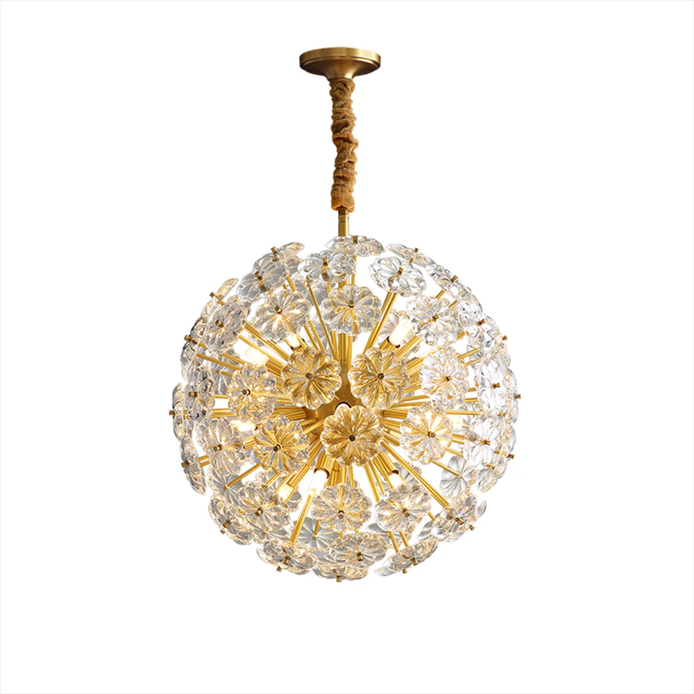 Glob de bronz candelabru de aur lumina de cristal de lux petală lampă de agățat sfera rotund de cupru candelabru de papadie design camera de zi