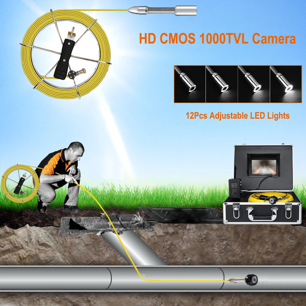 Camera CCTV a Conductei de Canalizare de Inspecție Camera Endoscop Sistem cu Monitor LCD 7inch/23mm Obiectiv rezistent la apa
