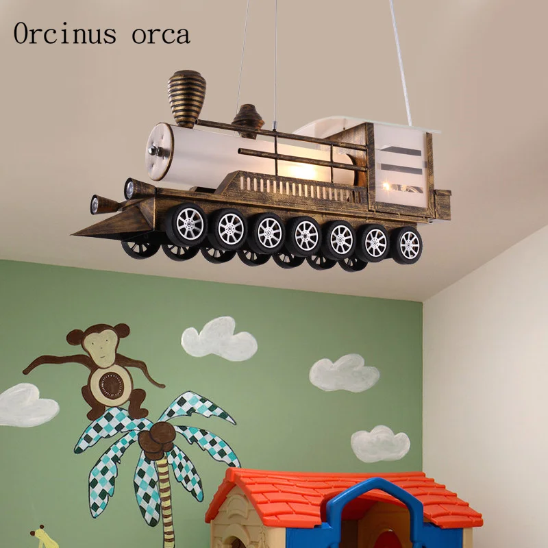 Desene animate crearea tren candelabru băiat dormitor camera copiilor lampa modern, simplu de personalitate auto LED lampă de pandantiv