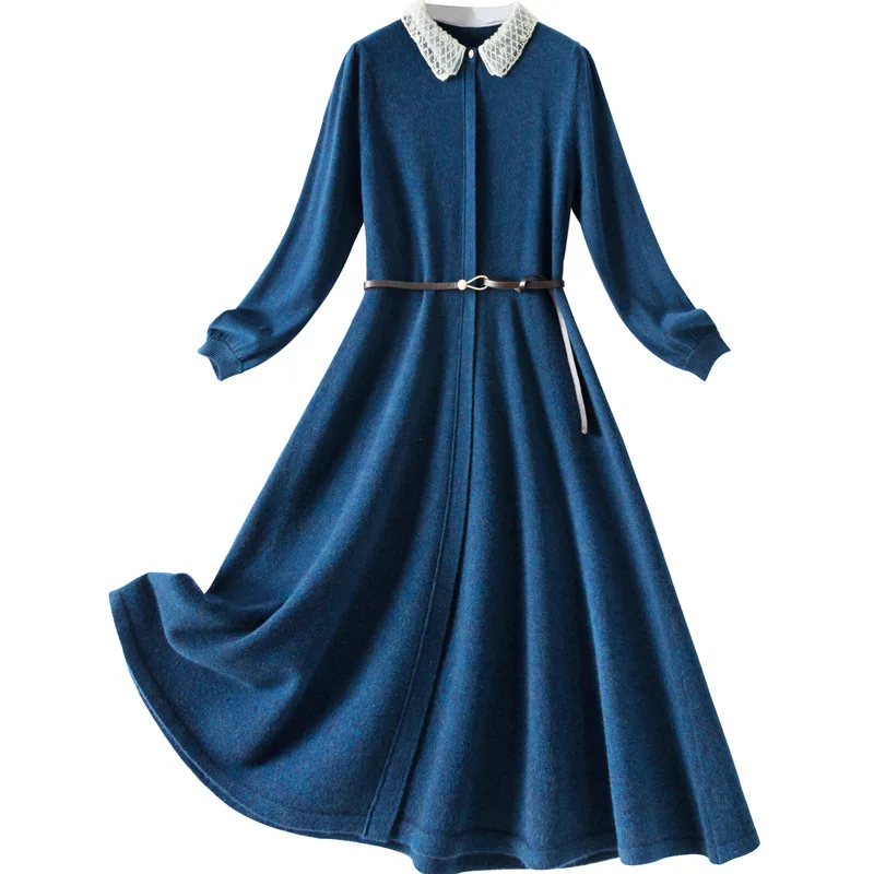 Moda high-end rochie de lână 2021 iarna noi de talie mare cu fermoar cusut a-line fusta culoare solidă doamnelor subțire Tricot Fusta