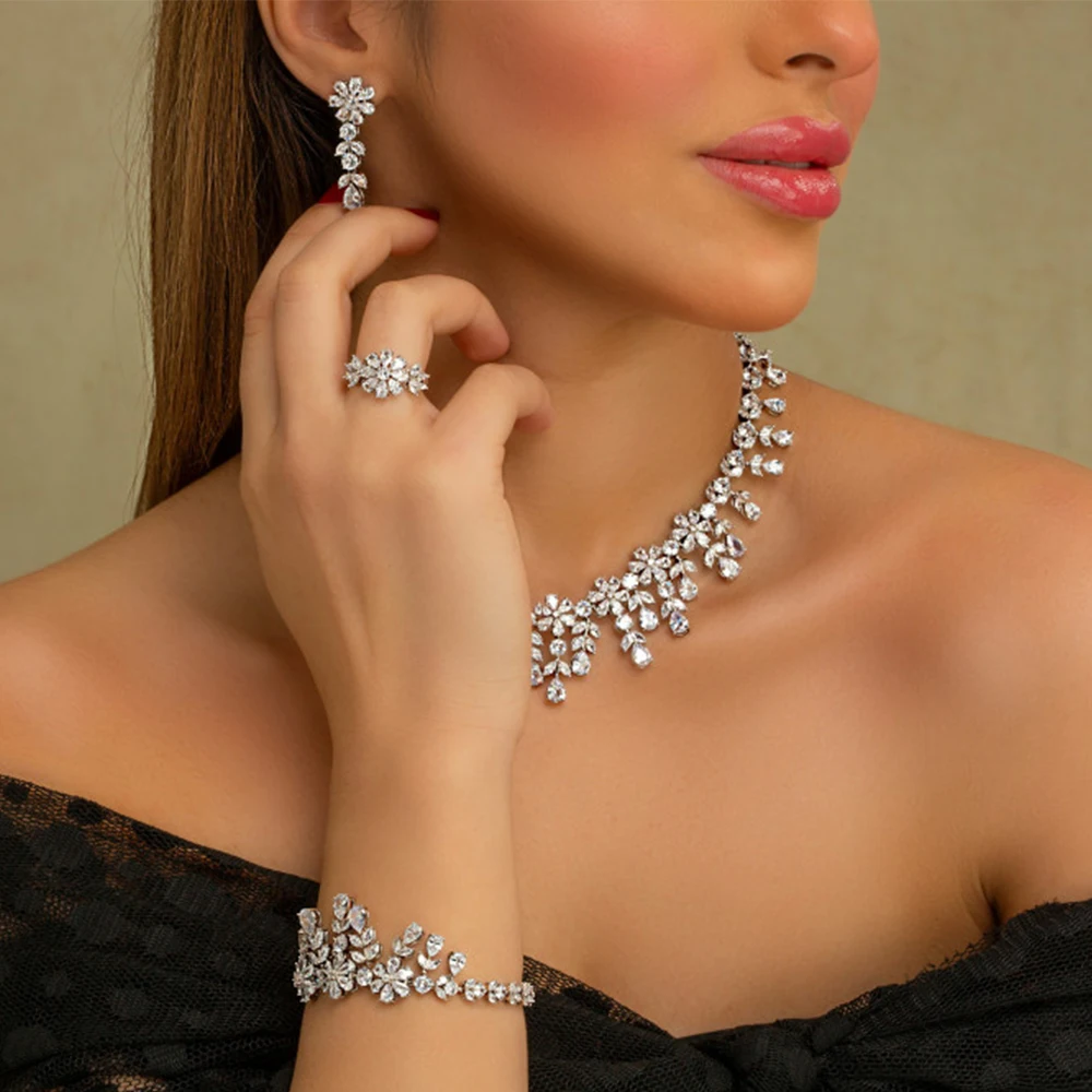 De lux Parure Seturi de Colier pentru Femei de Nunta Accesorii Mireasa Zirconia Dubai Bijuterii Rochie ti se Potriveste cel Mai bine Vandut Arabia Saudită