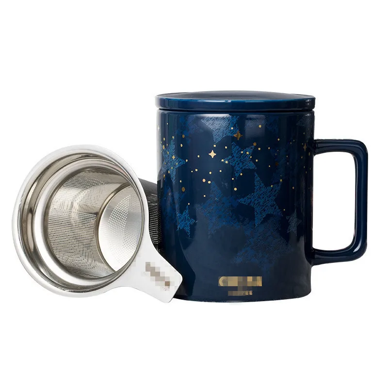 Cana cu capac lingura pentru bărbați și femei cana ceramica birou ceașcă de cafea ceai ceai de separare cana cana de apa