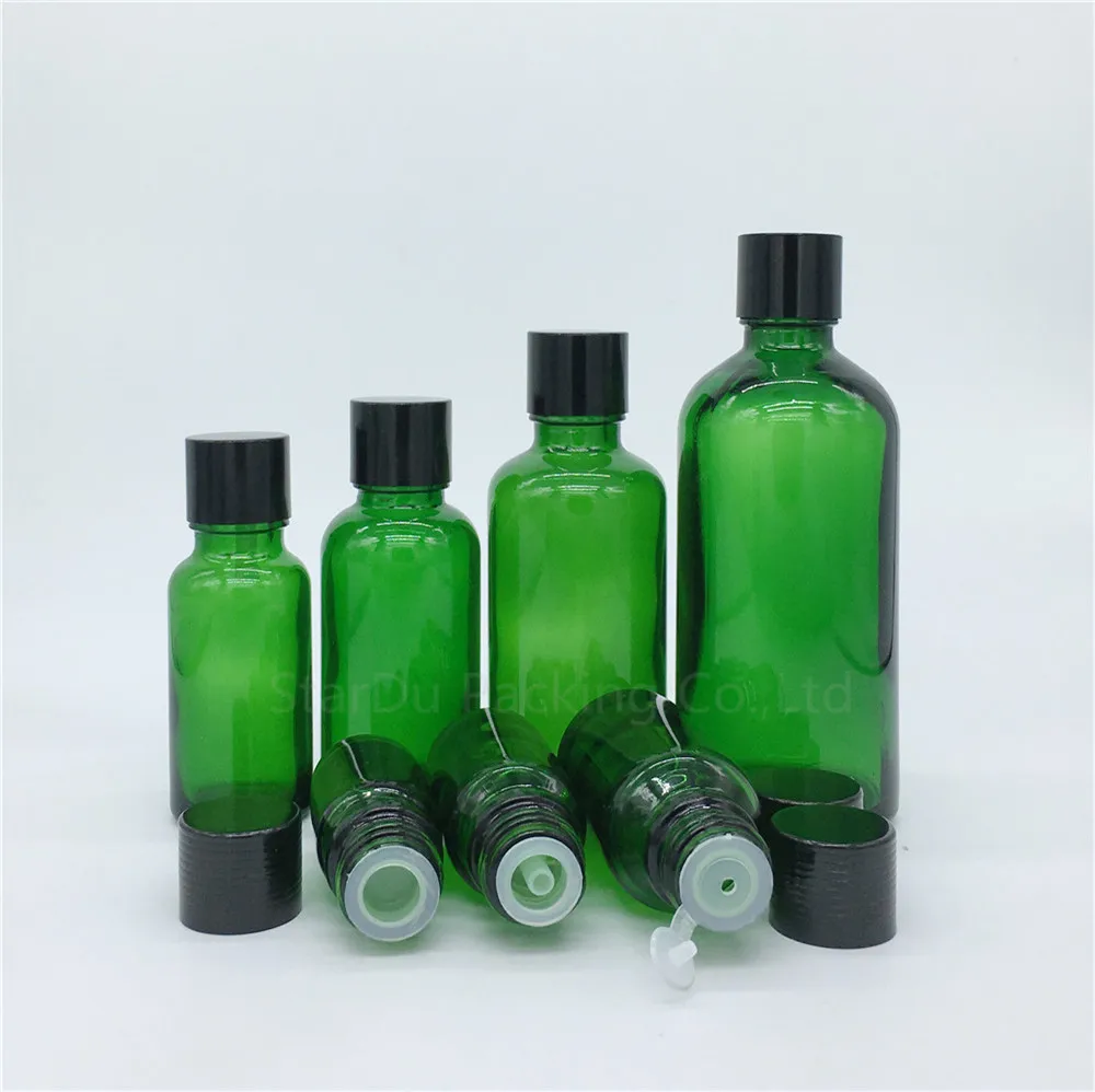 500PCS 5 ml/10ml/15ml/20ml/30ML/50ml/100ml Verde de Sticlă Flacoane de Ulei Esential de Sticla Cu Negru Capac de Sticla de Parfum