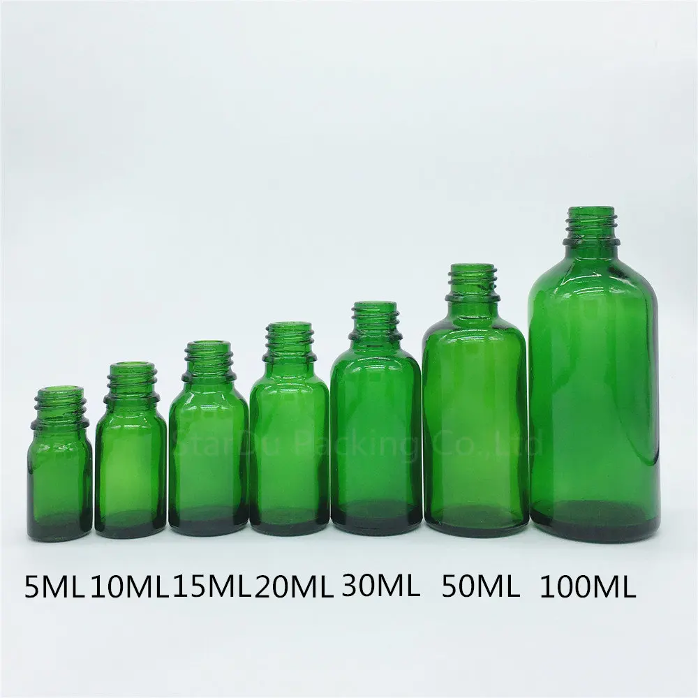 500PCS 5 ml/10ml/15ml/20ml/30ML/50ml/100ml Verde de Sticlă Flacoane de Ulei Esential de Sticla Cu Negru Capac de Sticla de Parfum 5