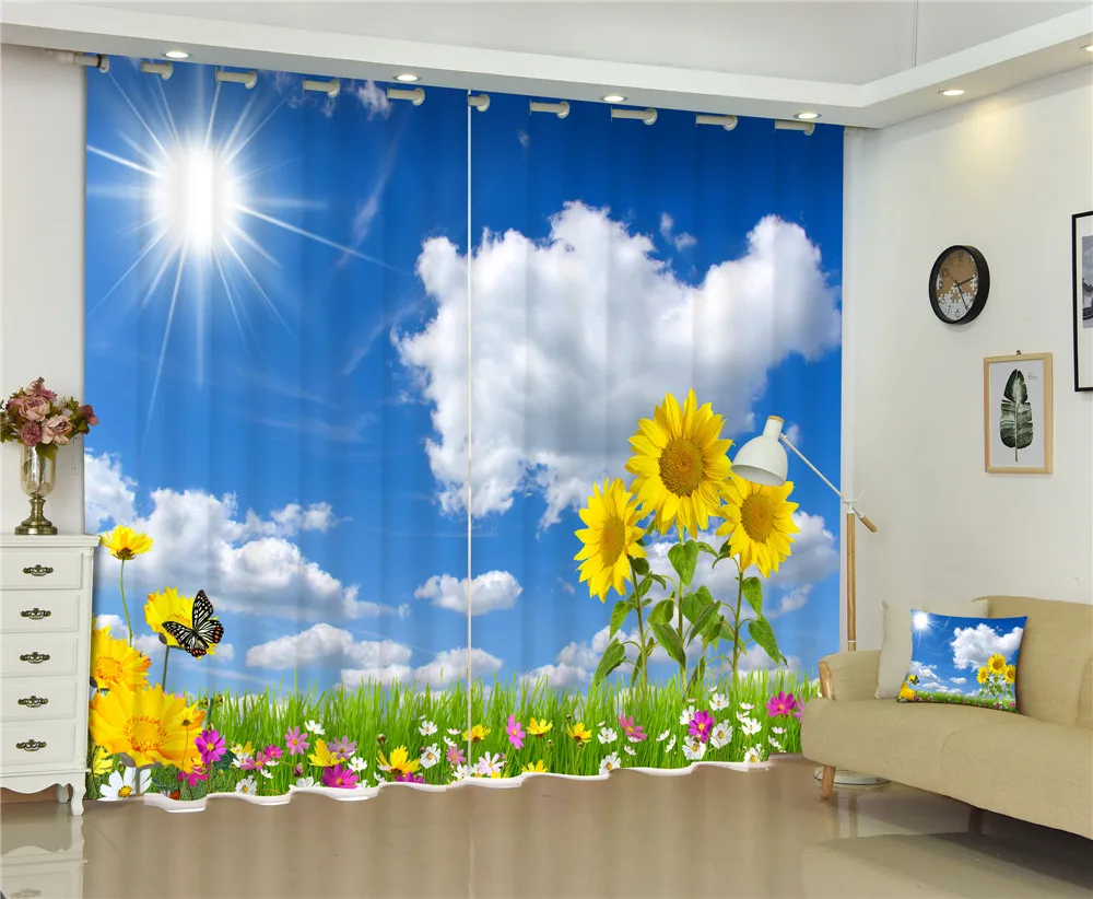 Perdele de floarea-soarelui fereastra de Lux Opace 3D Perdele Pentru Camera de zi, birou, Dormitor, Draperii cortinas Rideaux dimensiunea Personalizate