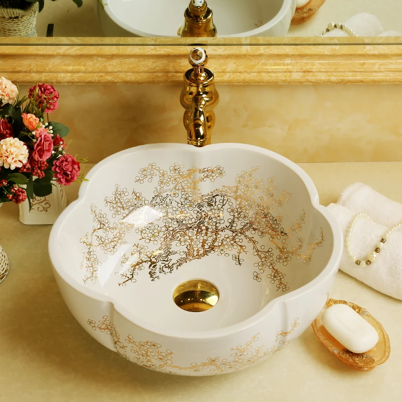 Jingdezhen de mână maded ceramică porțelan forma de floare baie chiuveta
