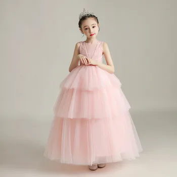 Copii Fete Elegante Roz/alb Culoare Ziua de naștere Petrecere de Nunta Printesa rochie Pufos Copii Adolescenti 3~12T Pian Gazdă Rochie Haine