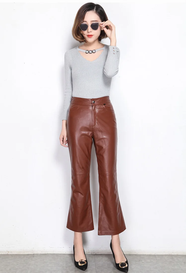 2021 Primavara toamna femei din piele clopot-fund pantaloni de înaltă calitate, de înaltă creștere a ix-pantaloni A050