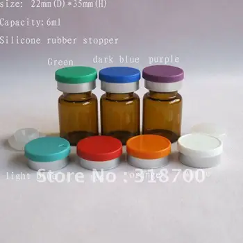 300pcs/lot 6 ml din Sticlă brună Medicina Flacon cu Dop de Cauciuc Siliconic & Flip Capac Maro, Esență de Ulei de Sticlă