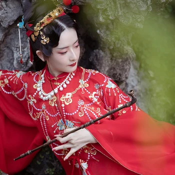 Original de Vară de Îmbrăcăminte Tradițională Chineză pentru Femei Dinastiei Ming Brodate Rochie Lungă Albastru Rosu Nunta Hanfu Dramă Costum