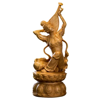 XS237-17CM Sculptate manual Cimișir Sculptură Figurine Statuie Decor Acasă -Frumusete de joc Lăută Sculptura