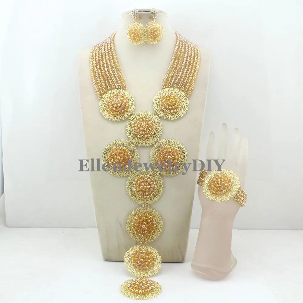 Stil African moda colier set de bijuterii Nigerian nunta mireasa Margele de Cristal Colier Set Africane Margele Bijuterii Set W11468
