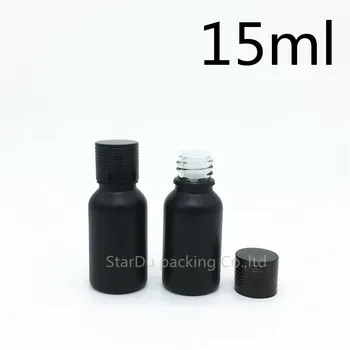 Transport gratuit 500pcs 15ML Neagră Mată de Sticlă Flacoane de 15 ml Ulei Esential de Sticlă neagră din Aluminiu șurub capac de sticla de Parfum