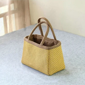 Geantă de mână retro femei geanta sac de depozitare bambus țesute sub sac de paie manual de bambus sac 4