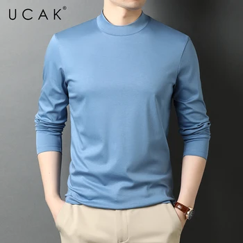 UCAK Brand Clasic, O-Neck Culoare Solidă Tricou Barbati Haine Casual Toamna Streetwear din Bumbac cu Maneca Lunga T-Shirt Homme U5747
