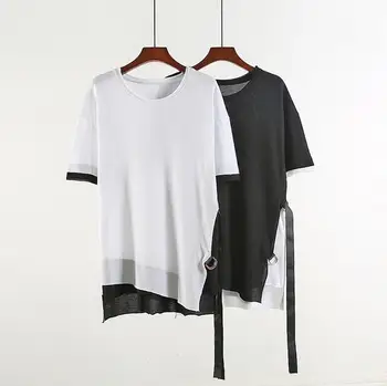 FIERBINTE de Vară Oameni noi în alb și negru împletit cu mânecă scurtă T-shirt bluză subțire hip-hop, street style t-shirt de sex masculin valul de Sus de Bumbac 3