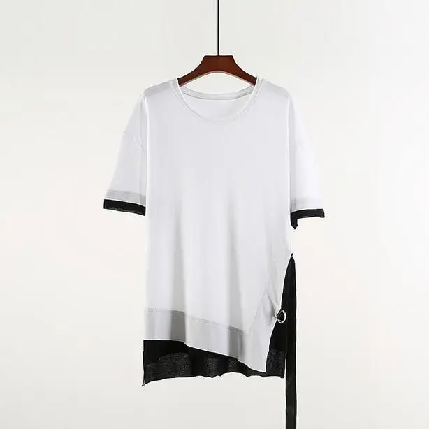 FIERBINTE de Vară Oameni noi în alb și negru împletit cu mânecă scurtă T-shirt bluză subțire hip-hop, street style t-shirt de sex masculin valul de Sus de Bumbac 2