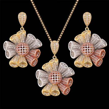 Zlxgirl Brand de bijuterii de Aur din Dubai rodiu Mixte Cupru Placat cu Lanț Pandantiv cu Cercei Inel seturi de bijuterii fine cuplu coliere