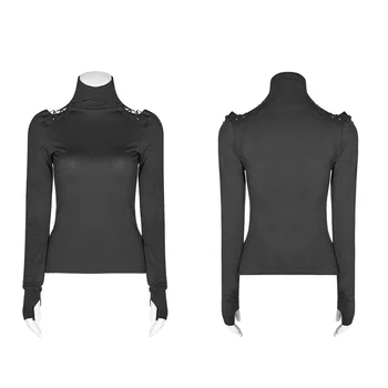 Negru clasic Femei Sexy Strapless Guler Jos Tricou de Moda Tricot Gol de Pe Umăr Subțire Topuri PUNK RAVE 4